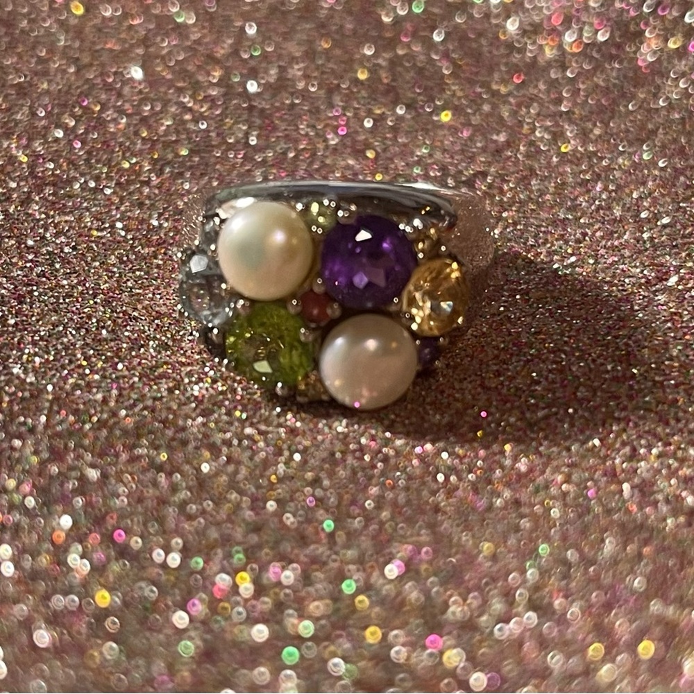 Sterling silver multi colored ring.